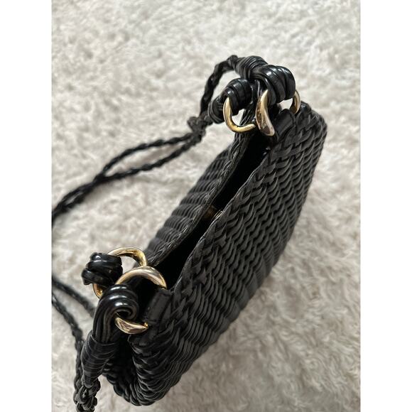 Vintage Talbots Black Woven Leather Crossbody Shoulder Bag Purse Gold Hardware - Picture 2 of 13